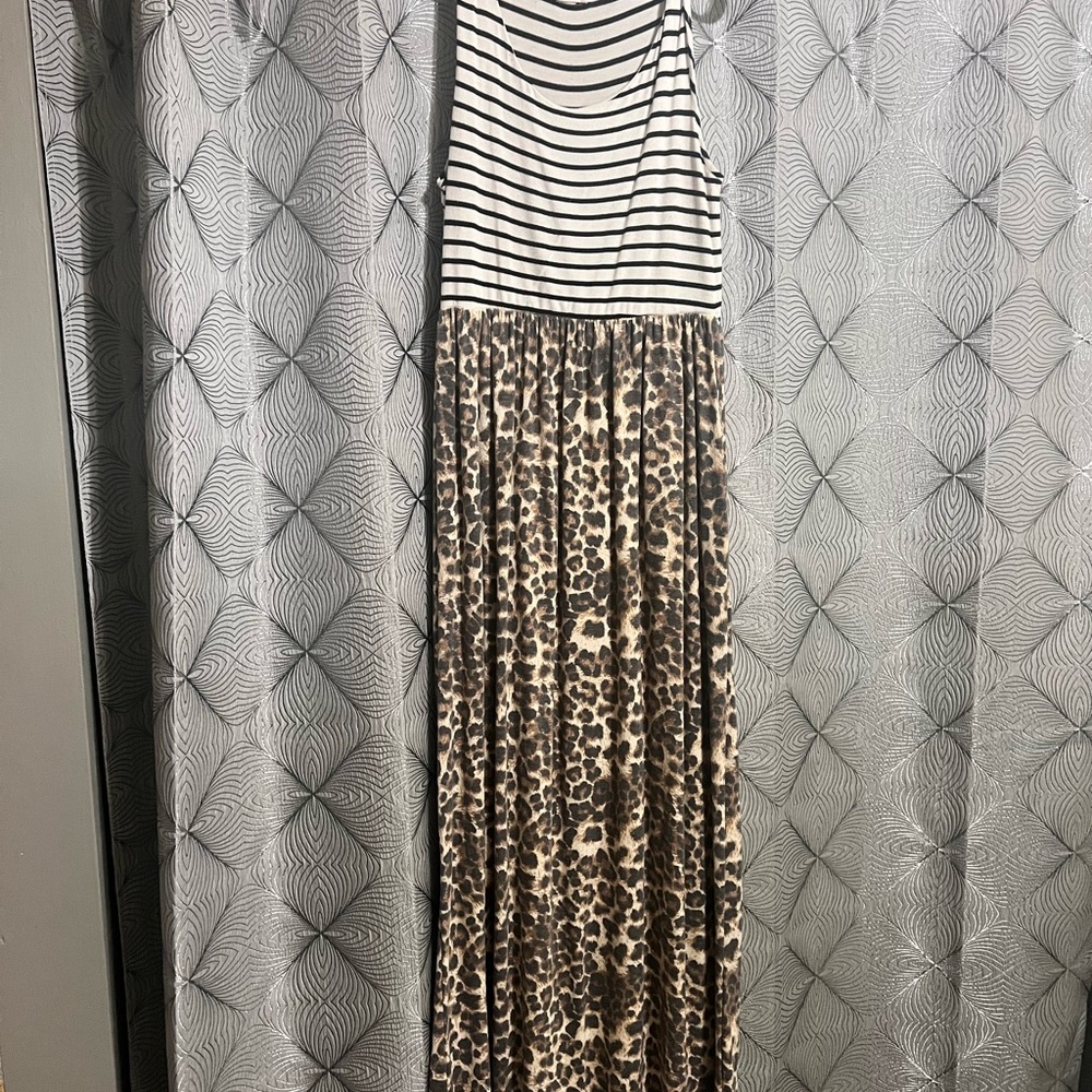 Lovely Melody Black and Brown Striped Leopard Maxi Dress